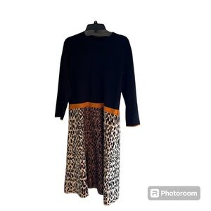 ◼️ELIZA J: Women’s XL, black & cheetah print long sleeve sweater dress, preowned